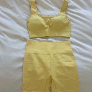 Yellow High Waist Yoga Shorts & Sports Bra Set